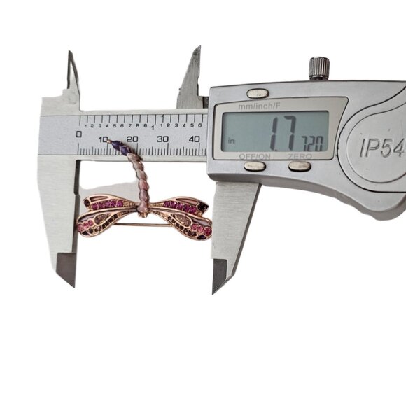 Liz Claiborne Pink Purple Rhinestone Dragonfly Brooch Pin, Signed L309 - Picture 7 of 8